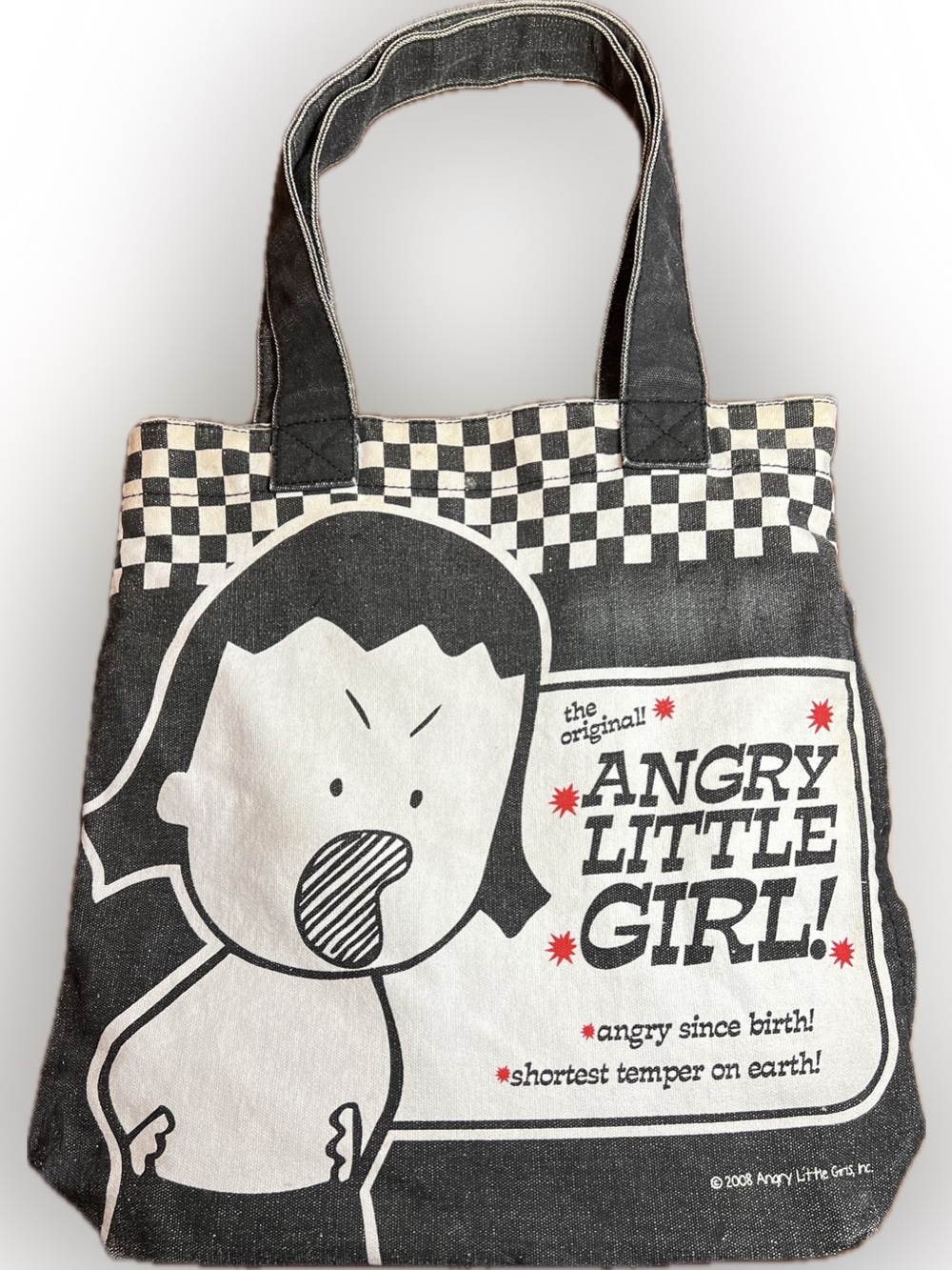 Angry Little Girls Kim Checkerboard Canvas Tote Bag 2008 Lela Lee Y2K